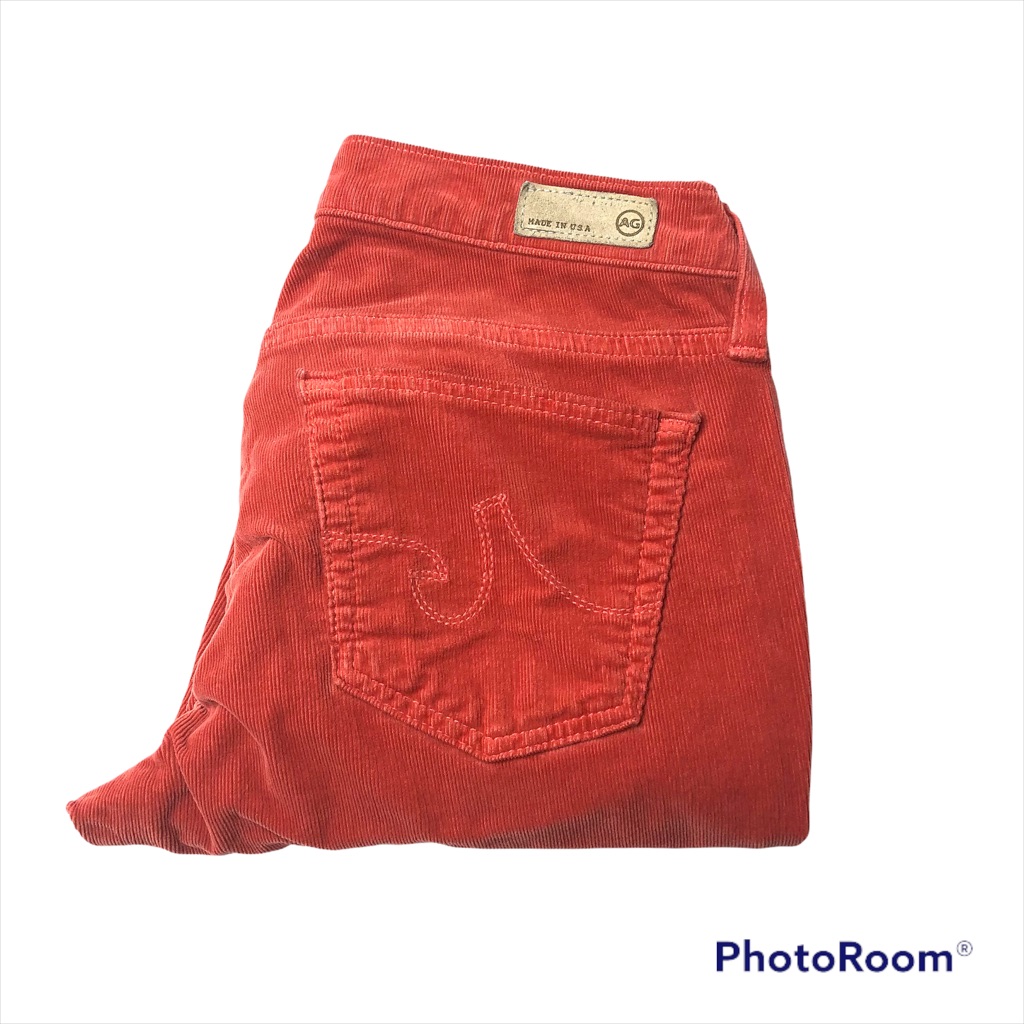 Ag Adriano Goldschmied The Stevie Slim Straight Burnt Orange Corduroy Jeans